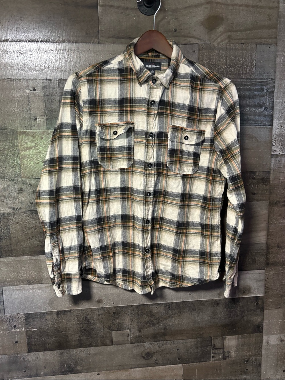 Jeremiah American Legacy Men's Cream & Kakhi Plaid 100% Cotton Flannel Shirt M